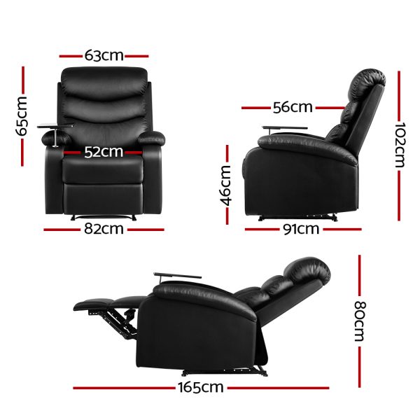 Recliner Chair Armchair Lounge Sofa Chairs Couch Black Tray Table – Leather