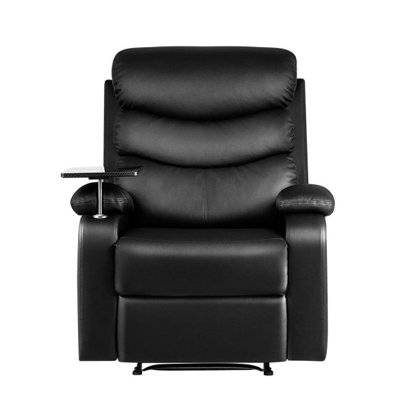 Recliner Chair Armchair Lounge Sofa Chairs Couch Black Tray Table – Leather