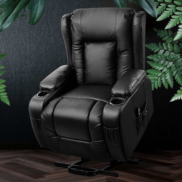 Electric Recliner Chair Lift Heated Massage Chairs Lounge Sofa Leather – Black