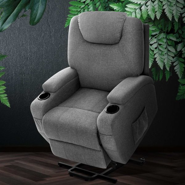 Electric Recliner Lift Chair Massage Armchair Heating PU Leather – Grey