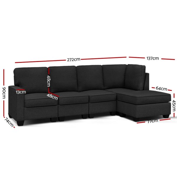 Ammon Sofa Lounge Set Modular Chaise Chair Suite Couch Dark Grey