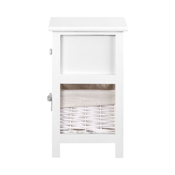 Bedside Table 1 Drawer with Basket Rustic White X2