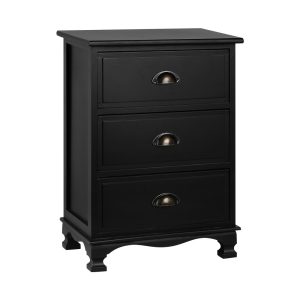 Dearne Vintage Bedside Table Chest Storage Cabinet Nightstand – Black