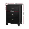 Dearne Vintage Bedside Table Chest Storage Cabinet Nightstand – Black