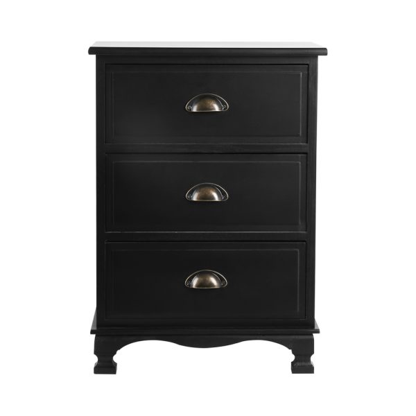 Dearne Vintage Bedside Table Chest Storage Cabinet Nightstand – Black