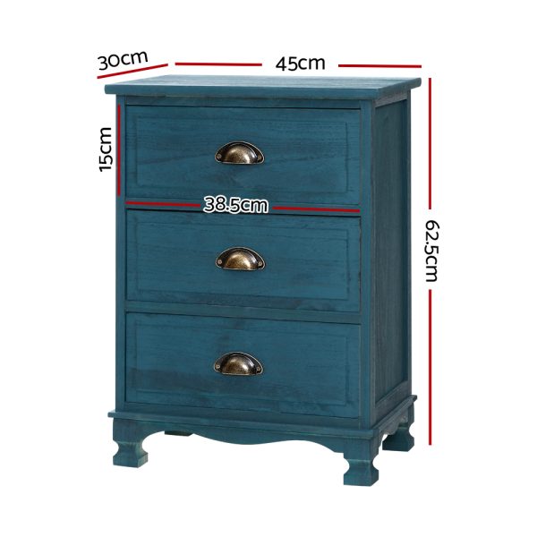 Bedside Table 3 Drawers Vintage – THYME Blue