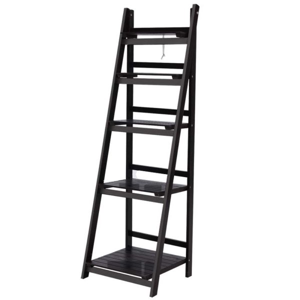 Display Shelf 5 Tier Wooden Ladder Stand Storage Book Shelves Rack