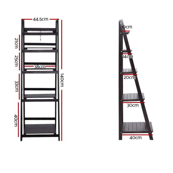 Display Shelf 5 Tier Wooden Ladder Stand Storage Book Shelves Rack