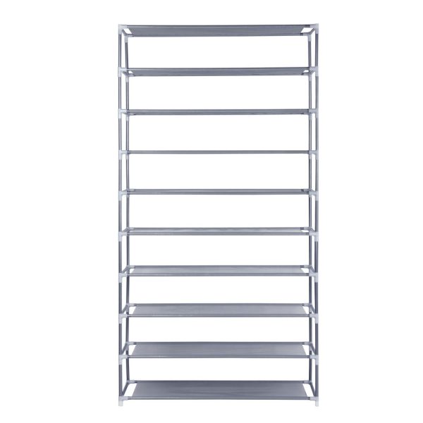 Shoe Rack 10-Tier (50 Pair) Shoes Organiser DIY Stackable Organizer Storage Shelf Stand Holder Portable Wardrobe – Silver