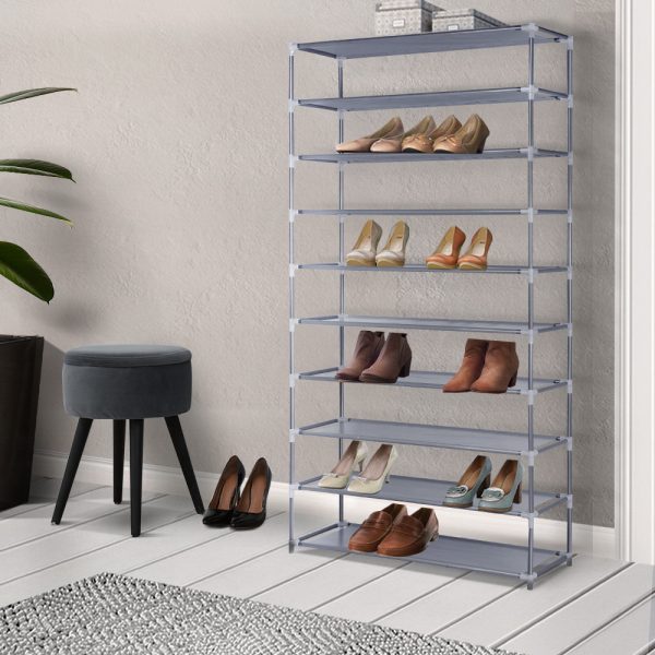 Shoe Rack 10-Tier (50 Pair) Shoes Organiser DIY Stackable Organizer Storage Shelf Stand Holder Portable Wardrobe – Silver