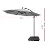 3M Umbrella with Base Outdoor Umbrellas Cantilever Sun Beach Garden Patio – 50x50x8.5 cm(Base), Grey