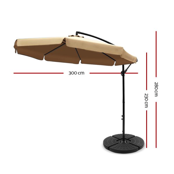 3M Umbrella with 48x48cm Base Outdoor Umbrellas Cantilever Sun Beach UV