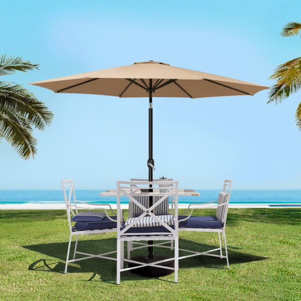 Outdoor Umbrella 2.7m Base Beach Pole Garden Tilt Sun Patio UV – Beige