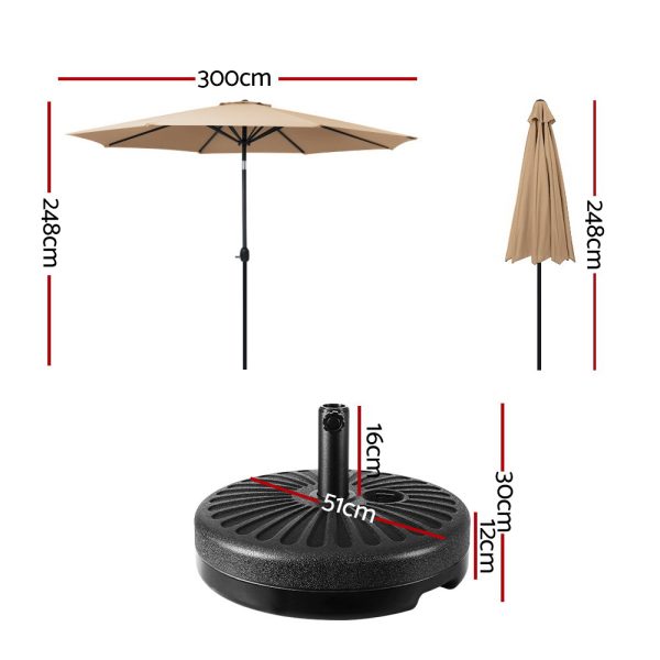 Outdoor Umbrella 3m Base Beach Pole Garden Tilt Sun Patio UV