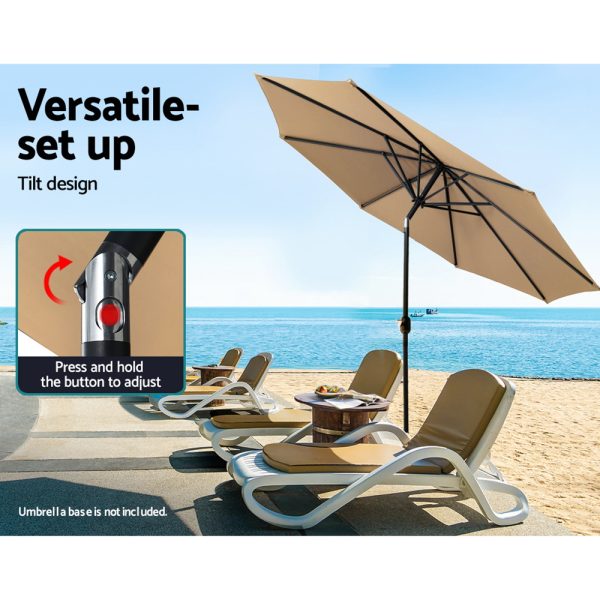 Outdoor Umbrella 3m Umbrellas Beach Garden Tilt Sun Patio Deck Pole UV – Beige