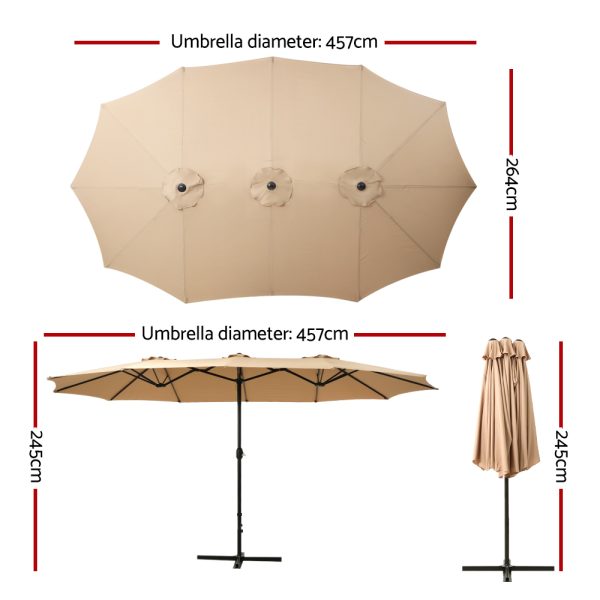 Outdoor Umbrella Twin Umbrella Beach Stand Base Garden Sun Shade 4.57m