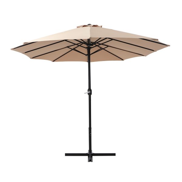 Outdoor Umbrella Twin Umbrella Beach Stand Base Garden Sun Shade 4.57m – Beige