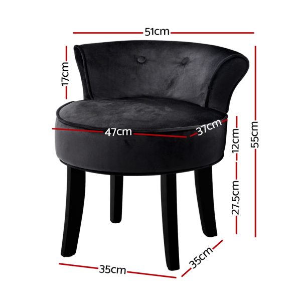 Vanity Stool Velvet Black Abella