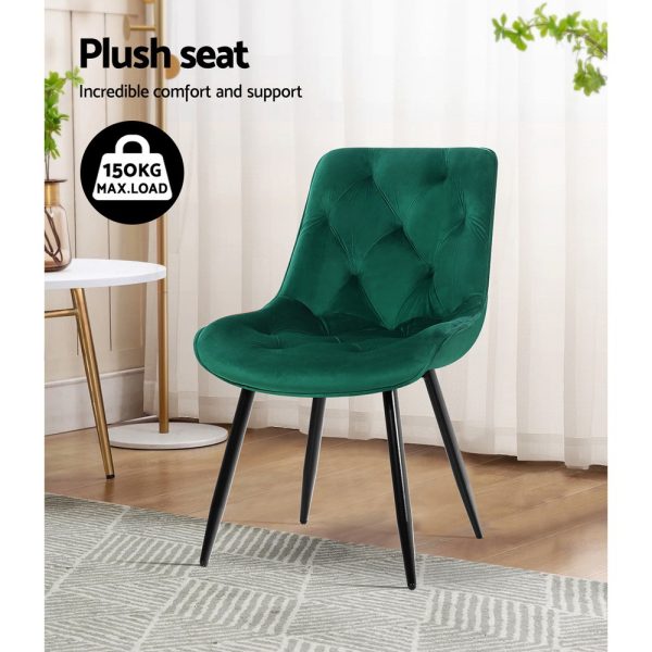 Set of 2 Starlyn Dining Chairs Kitchen Chairs Velvet Padded Seat – Green