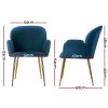 Set of 2 Kynsee Dining Chair Armchair Cafe Chair Upholstered Velvet – Navy