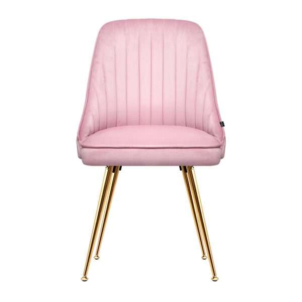 Set of 2 Dining Chairs Retro Chair Cafe Kitchen Modern Metal Legs Velvet – Pink