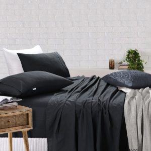 Elan Linen 100% Egyptian Cotton Vintage Washed 500TC Double Bed Sheets Set – Charcoal