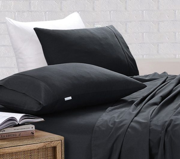 Elan Linen 100% Egyptian Cotton Vintage Washed 500TC Double Bed Sheets Set – Charcoal