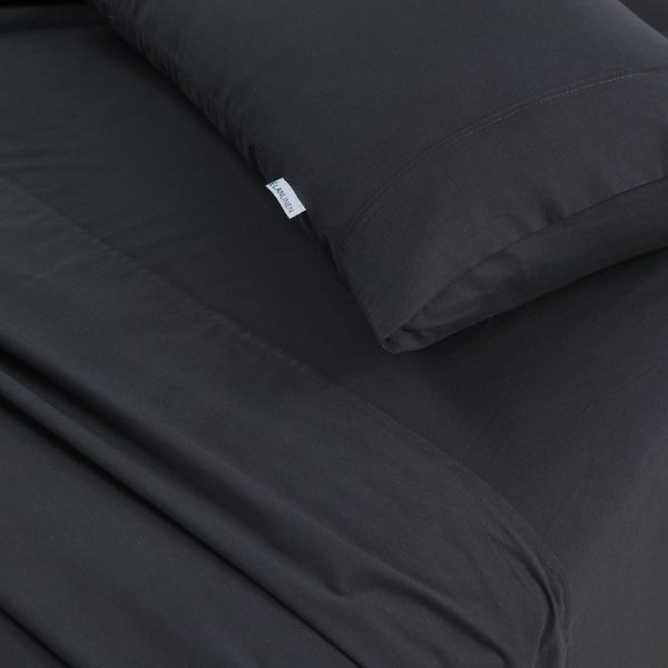 Elan Linen 100% Egyptian Cotton Vintage Washed 500TC Double Bed Sheets Set – Charcoal