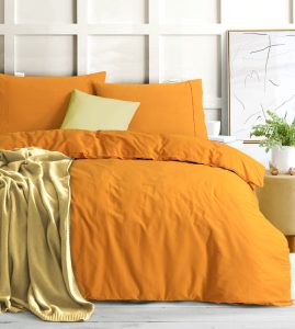 Elan Linen 100% Egyptian Cotton Vintage Washed 500TC Double Quilt Cover Set – Mustard