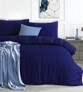 Elan Linen 100% Egyptian Cotton Vintage Washed 500TC Double Quilt Cover Set – Navy Blue