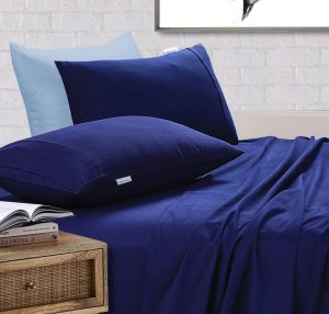 Elan Linen 100% Egyptian Cotton Vintage Washed 500TC Double Bed Sheets Set – Navy Blue