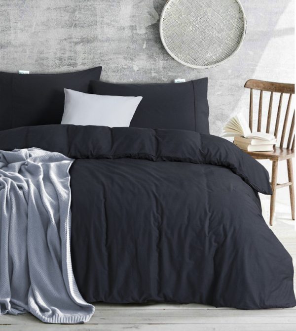 Elan Linen 100% Egyptian Cotton Vintage Washed 500TC Quilt Cover Set – KING, Charcoal