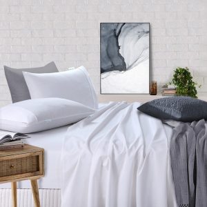 Elan Linen 100% Egyptian Cotton Vintage Washed 500TC Queen Bed Sheets Set – White