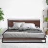 Ansonia Bed Frame With Headboard Black Wood Steel Platform Bed – Black – SINGLE