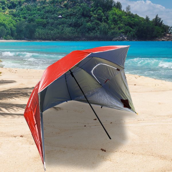 Outdoors Beach Umbrella 2.4M Outdoor Garden Beach Portable Shade Shelter – Red