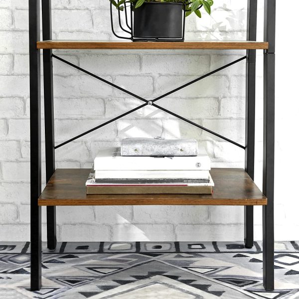 Rustic brown and black steel Metal Frame 4 Tier bookshelf