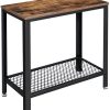 Industrial Side Table 2-Tier With Mesh and Metal Frame Rustic Brown