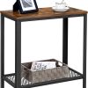 Industrial Side Table 2-Tier With Mesh and Metal Frame Rustic Brown