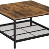 Robust Coffee Table Steel Frame and Mesh Storage Shelf,  Rustic Brown and Black