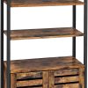 Floor-Standing Storage Cabinet and Cupboard with 2 Louvred Doors and 3 Shelves, Rustic Brown