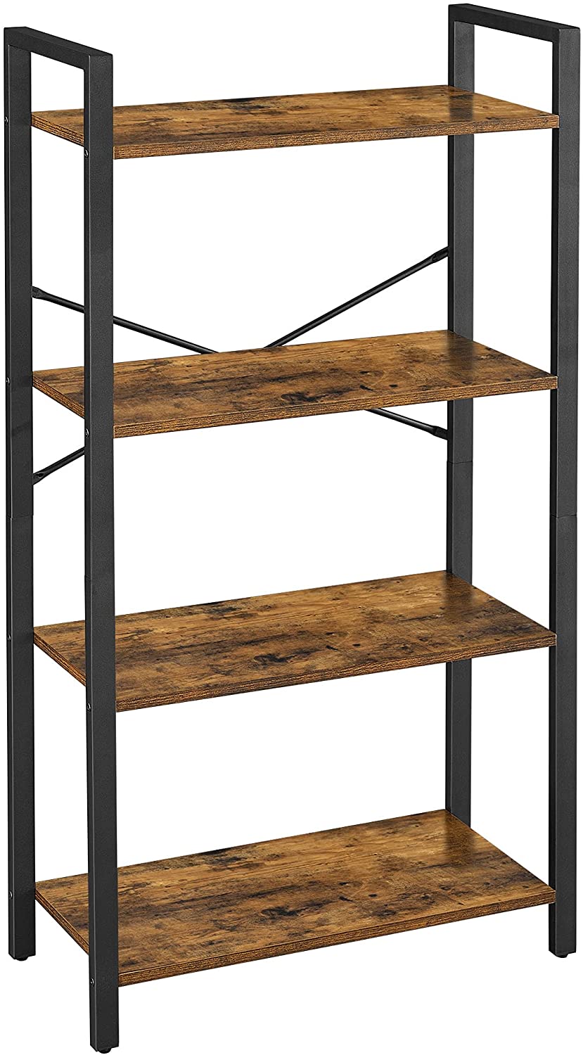 4-Tier Storage Rack with Steel Frame, 120 cm High, Rustic Brown and Black