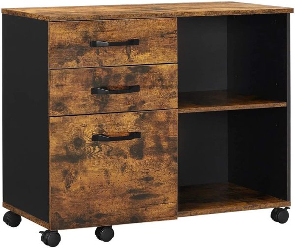 3-Drawer File Cabinet with Open Compartments for A4 Rustic Brown and Black