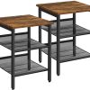 Industrial Set of 2 Bedside Tables with Adjustable Mesh Shelves Rustic Brown and Black