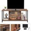 TV Console Unit with Open Storage Rustic Brown and Black Industrial