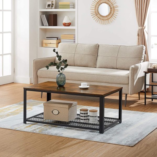 Coffee Table with Metal Frame Storage Shelf Rustic Brown