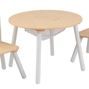 Round Table and 2 Chair Set for children – Natural and White