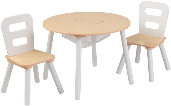 Round Table and 2 Chair Set for children – Natural and White