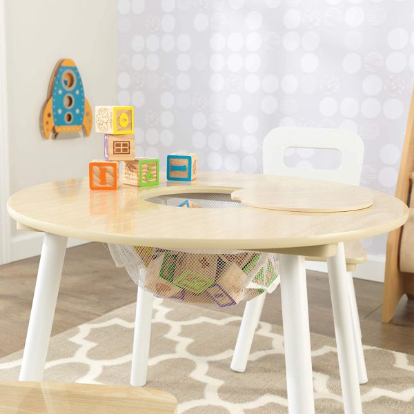 Round Table and 2 Chair Set for children – Natural and White