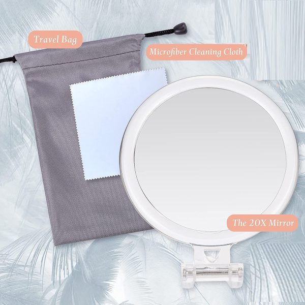 20X Magnifying Hand Mirror Two Sided Use for Makeup Application, Tweezing, and Blackhead/Blemish Removal