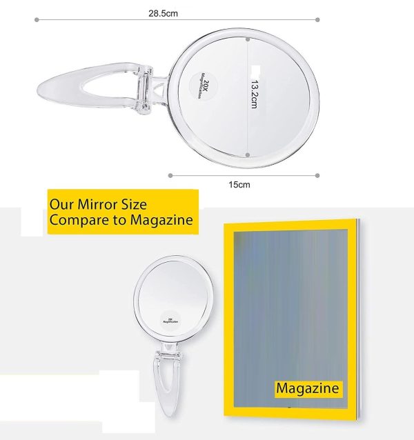 20X Magnifying Hand Mirror Two Sided Use for Makeup Application, Tweezing, and Blackhead/Blemish Removal – 15 cm